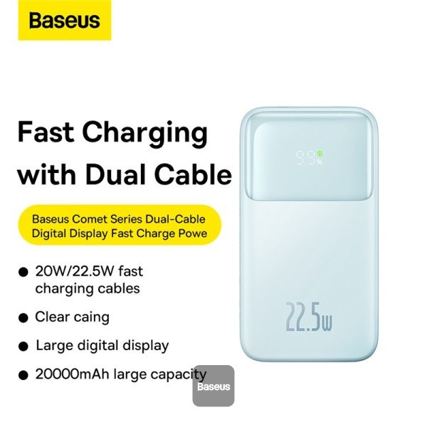 Baseus Comet Series 20000mAh 22.5W Power Bank with Dual Cable