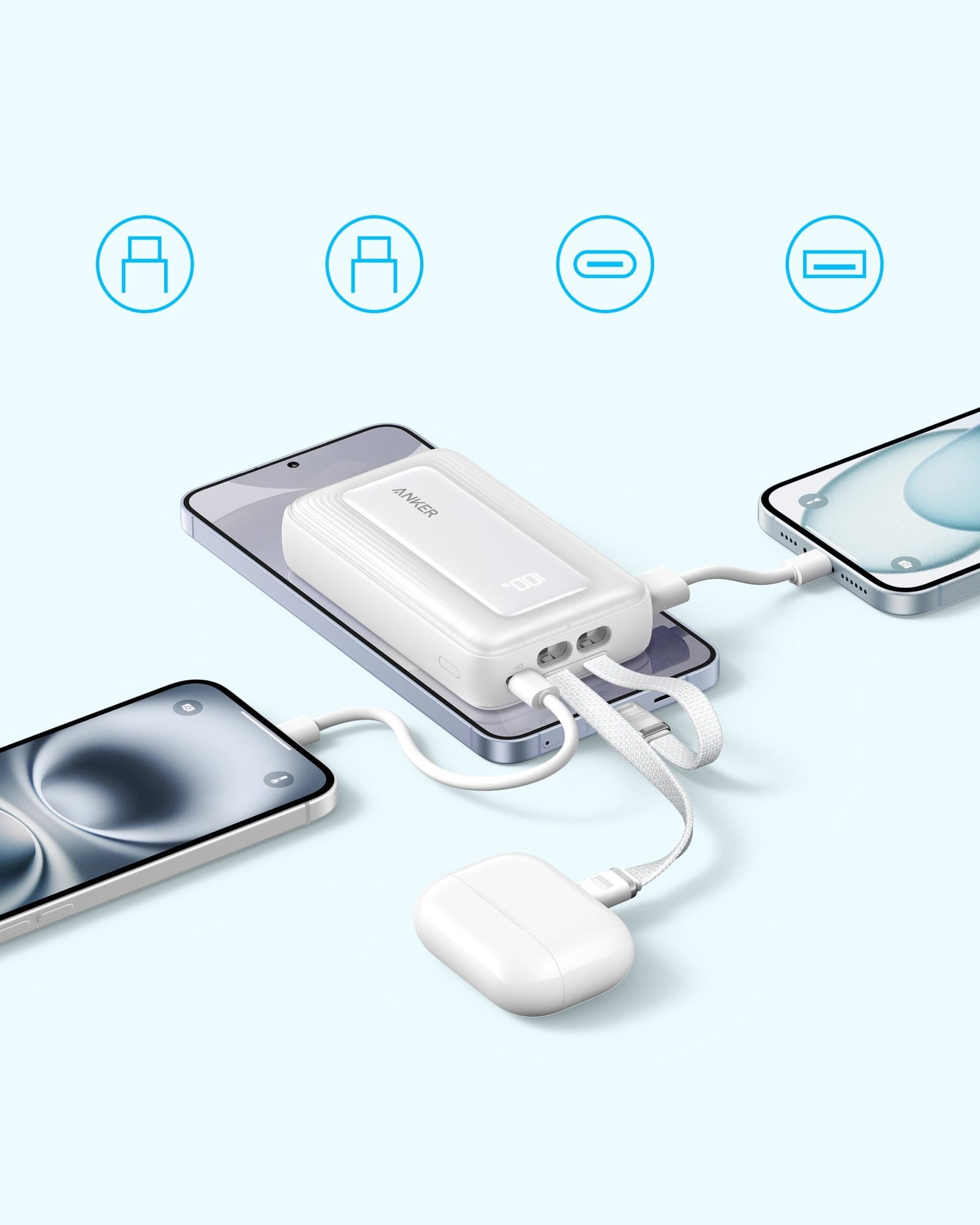 Anker Zolo Power Bank (10K,35W,Built-In Dual USB-C Cables)